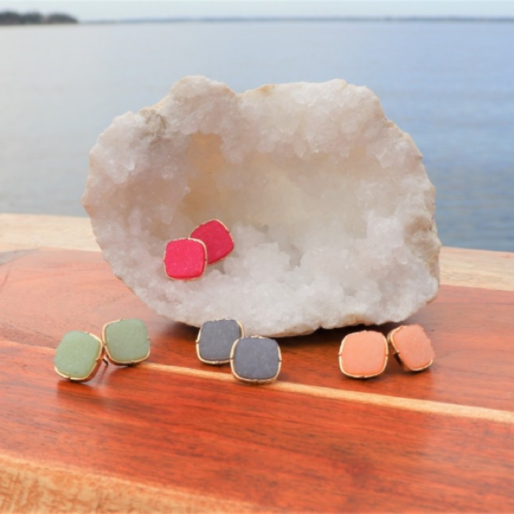 Druzy Stud Earrings- Pink